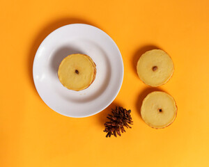 Sweet mud cake with a soft texture. Mud cakes are traditional snacks that we can easily find in traditional markets or cake shops. Traditional snacks mockup. Healthy snacks. Focus blur.