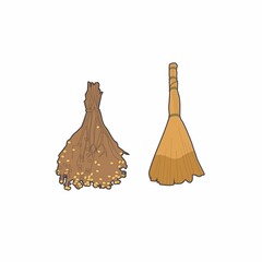 Brooms. Material composition from different plants. CIS. White background. Vector.