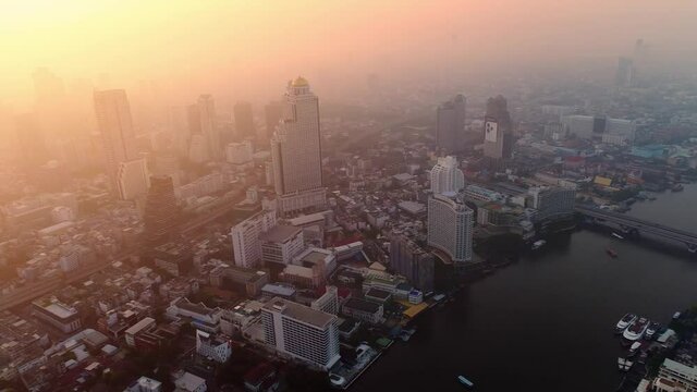 4K aerial drone footage of Bangkok skyline, Business city, view of Bangkok downtown, Flying over Bangkok, Thailand.
