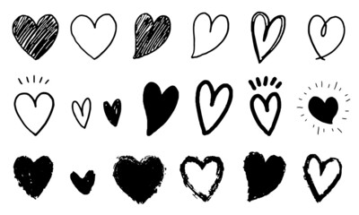 手書きのハートマークのアイコンのベクターイラストセット