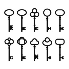 Retro House Keys Icons Set on White Background. Vector