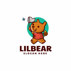 Vector Logo Illustration Little Bear Simple Mascot Style.