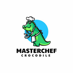 Vector Logo Illustration Crocodile Chef Mascot Cartoon Style.