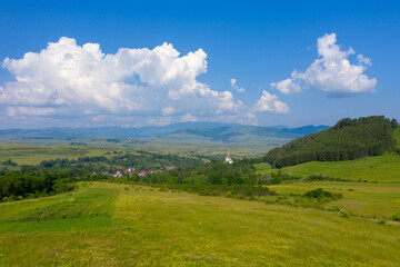 Obraz premium Aerial drone view of a countryside village, Romania