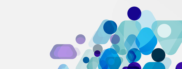 Color bubbles and rounded geometric shapes on white. Vector geometric minimal abstract background for wallpaper, banner, background, landing page