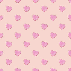 seamless looping pattern with heart shaped cookies decorated by white glaze on pink background