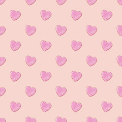 seamless looping pattern with heart shaped cookies decorated by white glaze on pink background