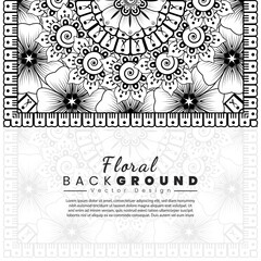 Background with mehndi flowers. Black lines on white background. Banner or card template