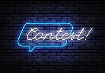 Obraz premium Contest neon sign vector design template. Retro card with contest on light background. Retro design banner. Vector concept. Business icon. Vector illustration. Winner award