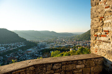 Fototapeta na wymiar View from Helfenstein Castle towards Geislingen