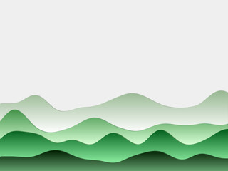 Abstract mountains background. Curved layers in green colors. Papercut style hills. Stylish vector illustration.