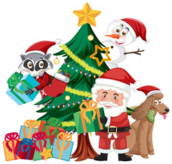 Santa Claus with Snowman and Christmas tree