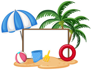Empty banner template with summer beach element isolated