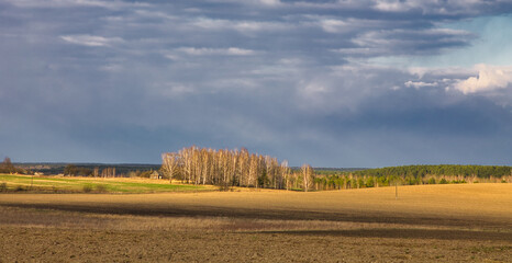 Fototapeta premium farmland near a small village in autumn