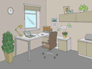 Office graphic color interior sketch illustration vector 