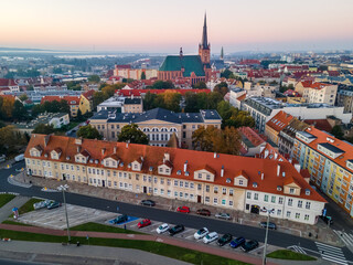 Szczecin, Poland 10.10.2021 Panorama of the city with its architecture. View from the drone