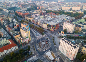 Fototapeta premium Szczecin, Poland 10.10.2021 Panorama of the city with its architecture. View from the drone