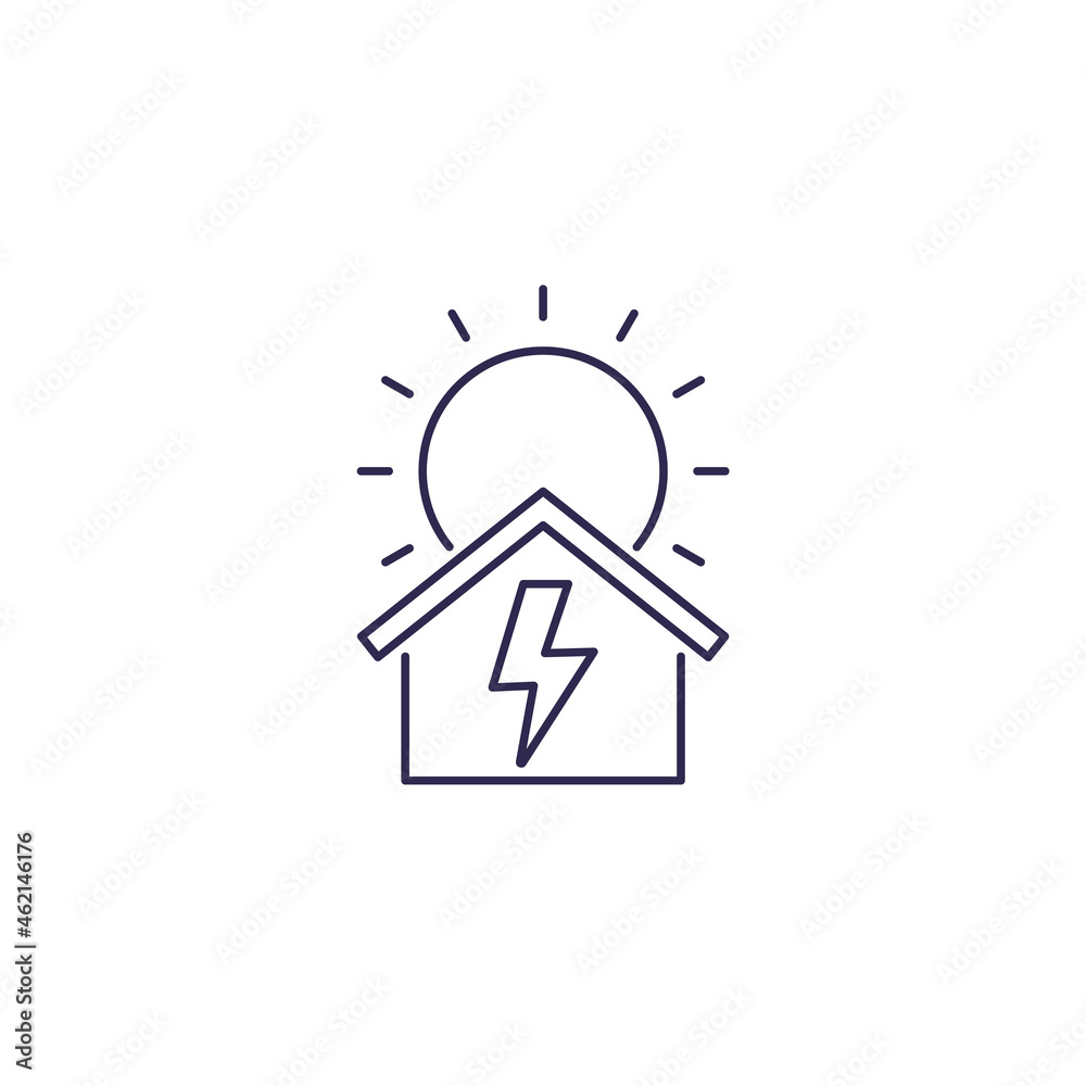 Sticker solar energy for home, vector line icon