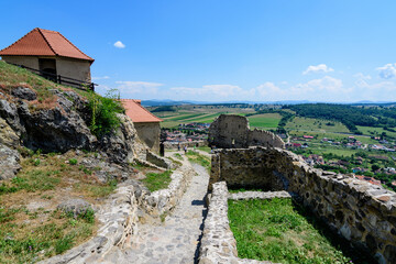 Rupea Citadel (Cetatea Rupea) after renovation in Brasov county, in the southern part of Transylvania (Transilvania) region, Romania in a sunny summer day.