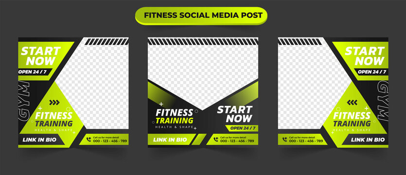Gym and fitness training template promotional banner for social media post square web banner and flyer