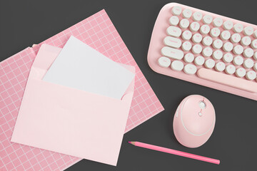 flat lay pink book and stationery