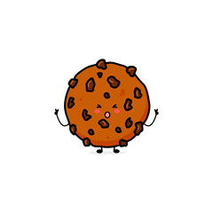 Cute funny chocolate cookies expression character. Vector hand drawn cartoon mascot character illustration icon. Isolated on white background. food character concept