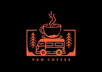 Van and coffee line art illustration