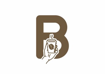 Brown color of B initial letter with line art coffee cup