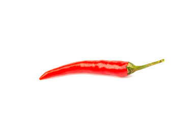 fresh red peppers with green stalks isolated on white background