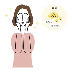 Fototapeta na wymiar 大豆を摂取して肌の調子が良い女性（日本語ver.）