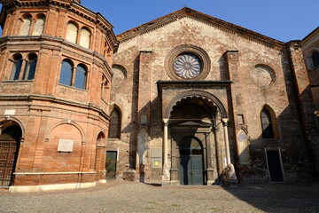 Superfetazione. Romanesque brick church.San Luca di Cremona is an ancient church with a superfetation of the octagonal Tempietto del Risorto. 