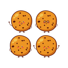 Cute funny cookies expression character. Vector hand drawn cartoon mascot character illustration icon. Isolated on white background. food breakfast character concept