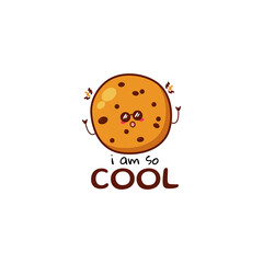 Cute funny cookies cool expression character. Vector hand drawn cartoon mascot character illustration icon. Isolated on white background. food character concept