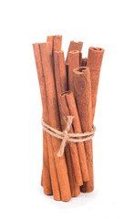 Dried cinnamon sticks bunchwith a watercolor illustration. Nature raw organic spice from a tree bark. Hand drawn cinnamon pile using in medicine, food and aromatherapy. Isolated on white background.