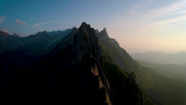 Schaefler Switzerland, Ridge of the majestic Schaefler peak in the Alpstein mountain range Appenzell Switzerland Alsp mountains