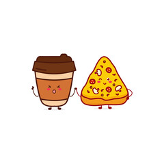 Cute funny pizza currency character. Vector hand drawn cartoon mascot character illustration icon. Isolated on white background. fast food character concept