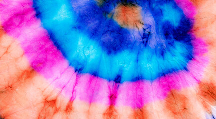 Violet Spiral Tie Dye. Dyed Round Paint. Effect