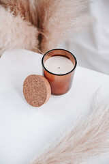 Brown candle with Scandinavian mood and lifestyle, add your own logo and style.