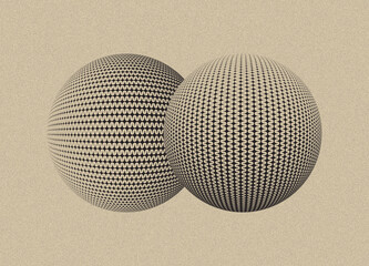 two spheres in halftone pattern on grey paper style with film grain - 462150933