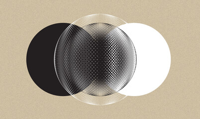 fusion spheres in halftone pattern on grey paper style with film grain - 462150938