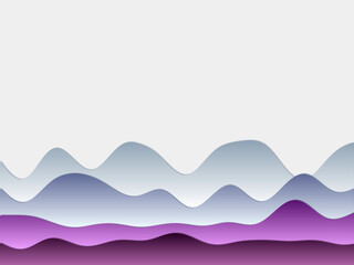 Abstract mountains background. Curved layers in blue purple colors. Papercut style hills. Neat vector illustration.