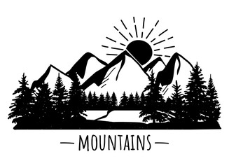 mountains and forest landscape drawing. vector. eps