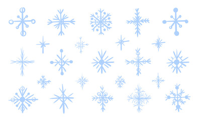 Fototapeta na wymiar Set of hand-drawn vector snowflakes. Isolated flat illustration of decorative winter elements