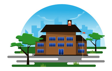 Elementary High School Building Study Education Vector Illustration