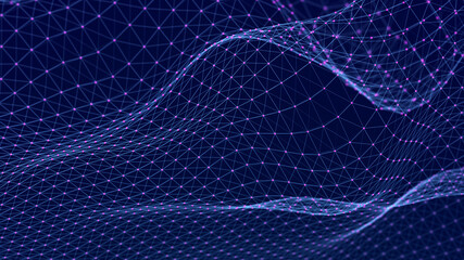 Digital landscape with dots and lines. Cyberspace grid. Background concept for your design. 3d