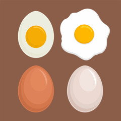 Set of icons egg in a shell, boiled egg and scrambled eggs in a flat style.
