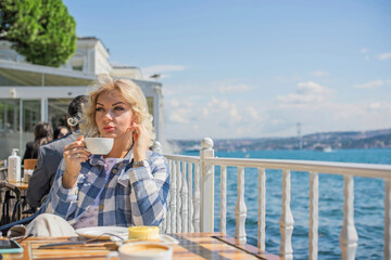 Weekend in Istanbul. Travelling concept. concept of vacation in Turkey. New places for trip. Ideas for journey. Modern lady have a good mood in trip