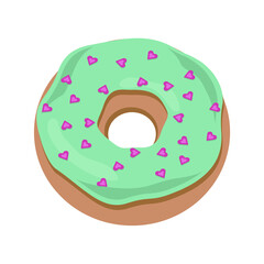 Cartoon donut isolated on white background. Vector Donut into the glaze . Sweet doughnut food.