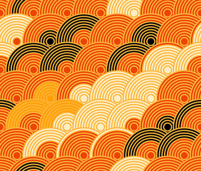japanese style scales waves seamless pattern in orange and black