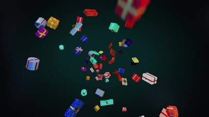 Amazing exploding colorful gift boxes in slow motion 4K